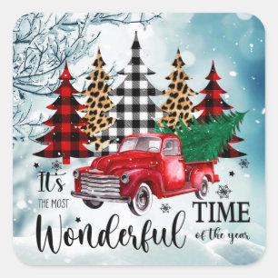 Adesivo Quadrado Feriado Maravilhoso da Vintage Truck