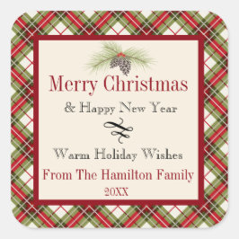 Adesivo Quadrado Feriado Personalizado da Xadrez de inverno quente