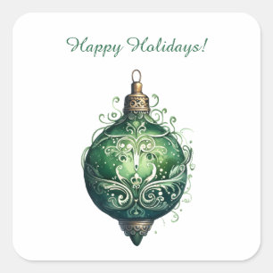 Adesivo Quadrado Feriado Personalizado de Enfeites de natal Verde e