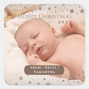 Adesivo Quadrado Feriado Personalizado de Fotografia no Natal do Te