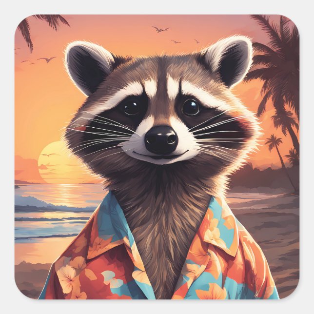 Adesivo Quadrado Feriado Raccoon (Frente)