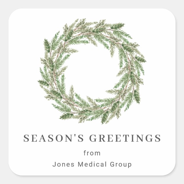 Adesivo Quadrado Feriado Rustic Greenery Pine Wreath Business (Frente)