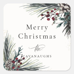 Adesivo Quadrado Feriado Rustic Winter Boughs