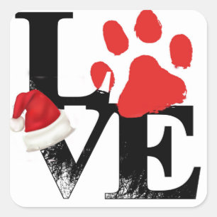 Adesivo Quadrado Feriado Santapaws - impressão da pata no AMOR do