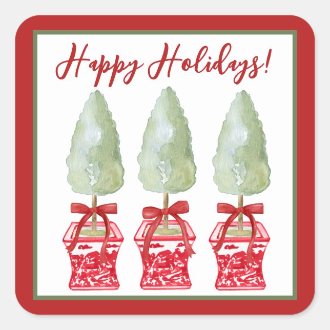 Adesivo Quadrado Feriado Tópico da Chinoiserie Vermelha e Branca (Frente)