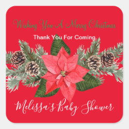 Adesivo Quadrado Feriados De Inverno Pinecones Poinsettia Obrigado