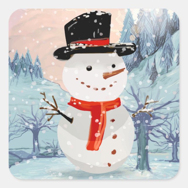 Adesivo Quadrado Feriados de inverno Snowman | Natal (Frente)