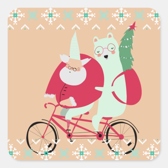 Adesivo Quadrado Feriados de Natal de Santa Claus (Frente)