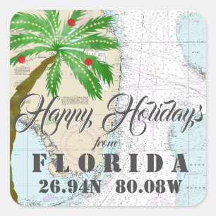 Adesivo Quadrado Feriados Felizes de Aquarela Tropical da Flórida