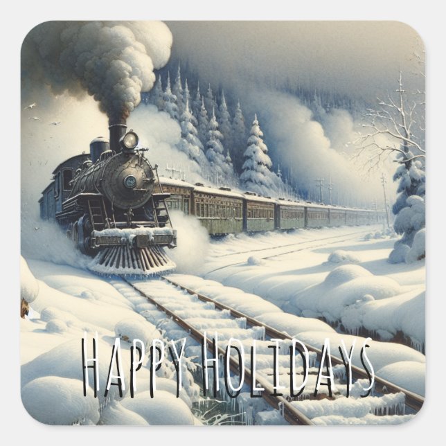 Adesivo Quadrado Feriados Felizes Vintage e Comboios Antigos (Frente)