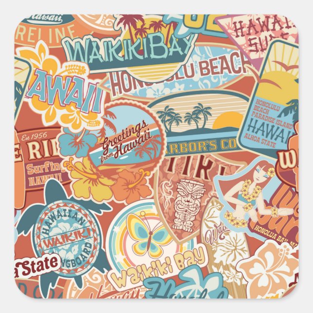 Adesivo Quadrado Férias ao largo Waikiki Bay Hawaii (Frente)
