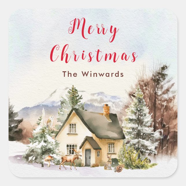 Adesivo Quadrado Férias de inverno Algodão Feliz Natal (Frente)