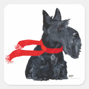 Adesivo Quadrado Férias de Inverno do Terrier Escocês