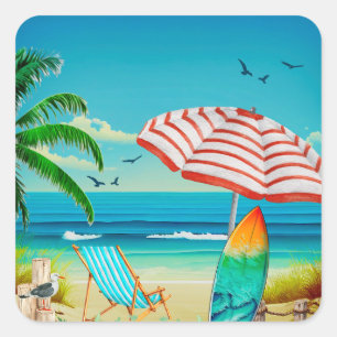 Adesivo Quadrado Férias de verão na praia, Relaxamento