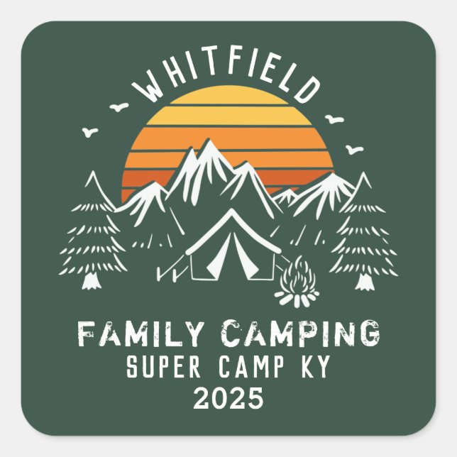 Adesivo Quadrado Férias Familiares Correspondendo Camping Personali (Frente)