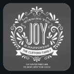 ADESIVO QUADRADO FERIDAY CHRISTMAS JOY CHALKBOARD ENDEREÇADORES<br><div class="desc">DESEJOY: Enfeites de natal brilhante e alegre, ao estilo chalkboard redondo, com faixa retrorreflectora, tipografia branca e preta, e espirais de rico. Personalize este adesivo SQUARE de feriado decorativo como uma etiqueta de endereço de retorno com seu nome de família ou mensagem personalizada. Condecoração perfeita para selar todos os envelopes...</div>