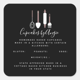 Adesivo Quadrado Ferramentas de Bakery Logotipo Comida comercial Pr