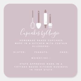 Adesivo Quadrado Ferramentas de Bakery Logotipo Comida Rosa empresa