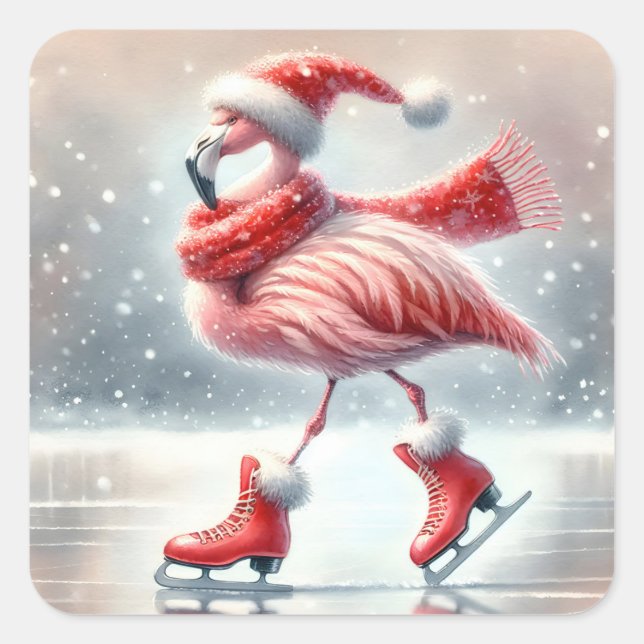 Adesivo Quadrado FesNatal Flamingo Ice Skate (Frente)