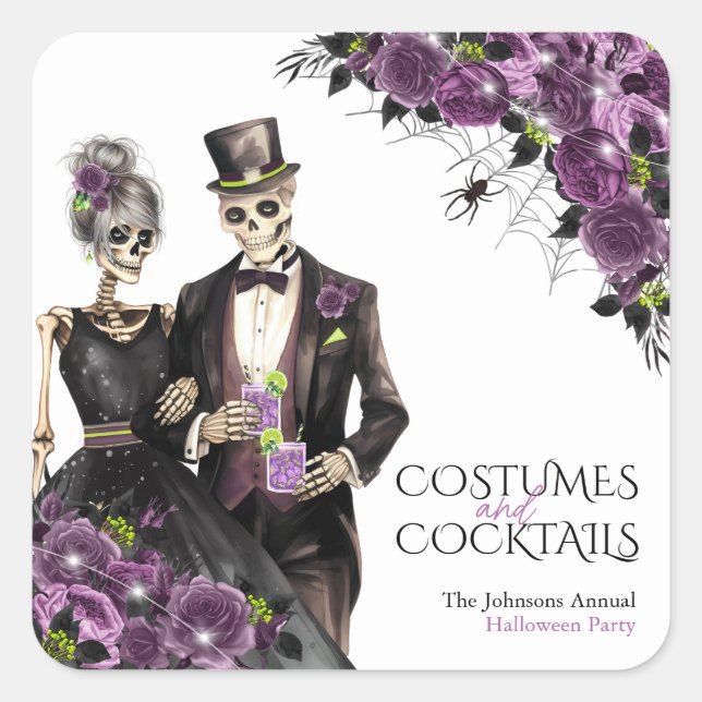 Adesivo Quadrado Festa Adulta do Dia das Bruxas (Frente)