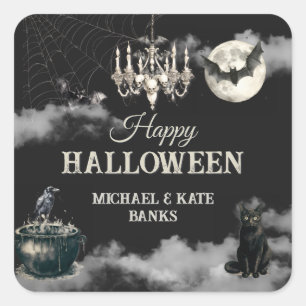 Adesivo Quadrado Festa Anual de Halloween Dark Vintage Gothic Skull