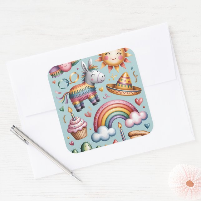 Adesivo Quadrado Festa com Estampa Geométrica Rosada (Envelope)