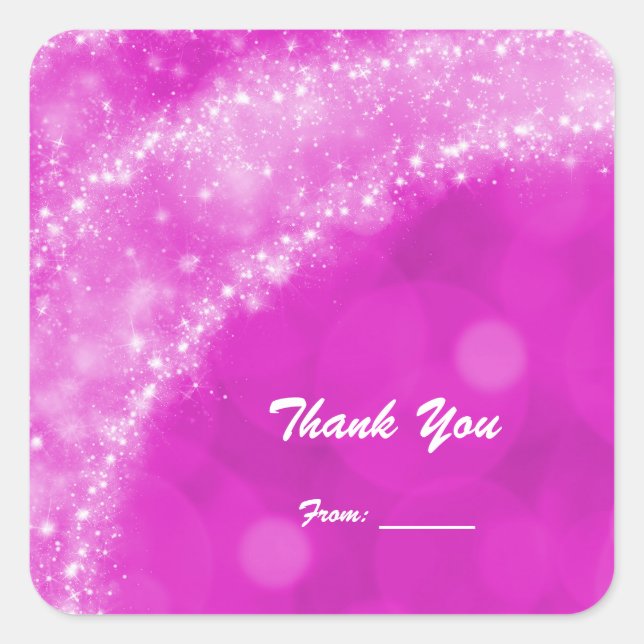 Adesivo Quadrado Festa da Cinderela com Brilho Rosa e Branco para Q (Frente)