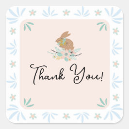 Adesivo Quadrado Festa de 1º Aniversário do Coelhinho Bunny Fofinho