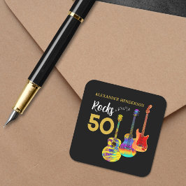 Adesivo Quadrado Festa de 50 anos de idade 50 pedras Violão