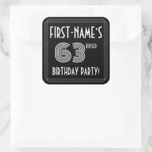 Adesivo Quadrado festa de aniversário 63: Estilo e nome personaliza