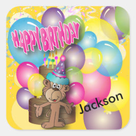 Adesivo Quadrado Festa de aniversário Amarelo macaco-Bobo bonito