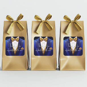 Adesivo Quadrado Festa de Aniversário Azul Royal Dourado Masculina