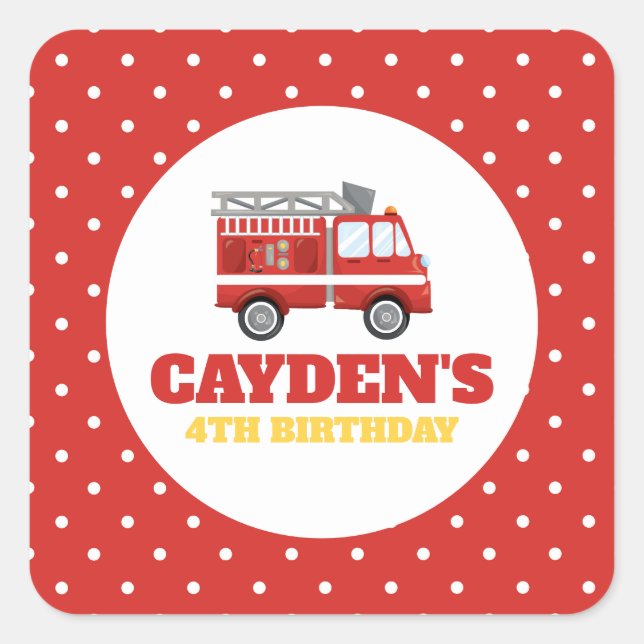 Adesivo Quadrado Festa de aniversário Bombeiro (Frente)