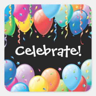 Adesivo Quadrado Festa de aniversário Colorida dos Balões
