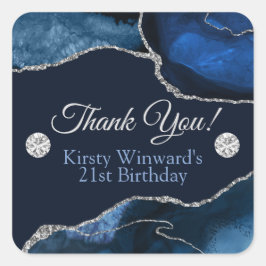 Adesivo Quadrado Festa de Aniversário com Ágata Azul Marinho e Bril