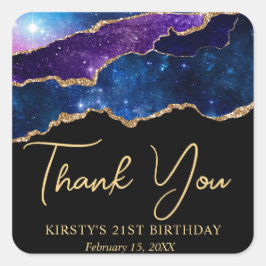 Adesivo Quadrado Festa de Aniversário com Glitter de Ágata Galáxia 