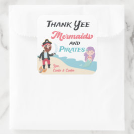 Adesivo Quadrado Festa de aniversário comum Sereia e Pirata Obrigad