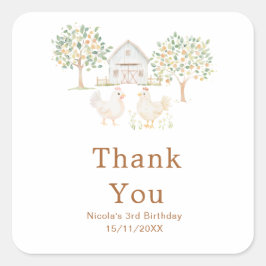 Adesivo Quadrado Festa de Aniversário da Fazenda de Galinhas Fofas