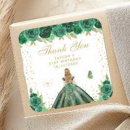 Adesivo Quadrado Festa de aniversário da Princesa Floral Blona Verd