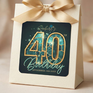 Adesivo Quadrado Festa de Aniversário de 40 anos Mosaico Dourado em