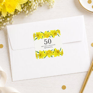 Adesivo Quadrado Festa de Aniversário de 50 anos com Narciso em Aqu