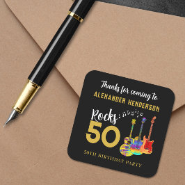 Adesivo Quadrado Festa de Aniversário de 50 Anos Rock Obrigado Pers