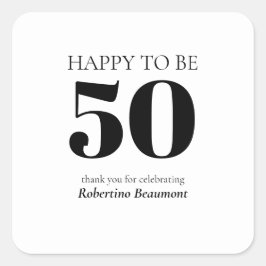 Adesivo Quadrado Festa de Aniversário de 50 Anos Simples Moderna Su