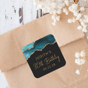 Adesivo Quadrado Festa de aniversário de 80 Dourada do chic Agate G