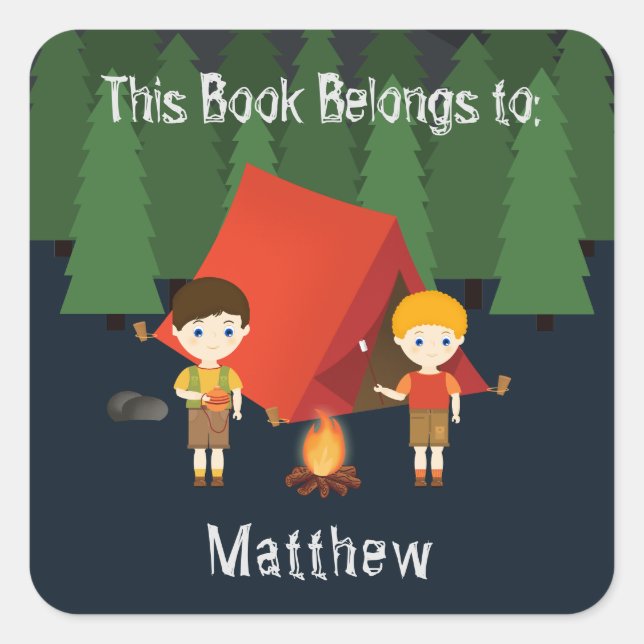 Adesivo Quadrado Festa de aniversário de acampamento (Frente)