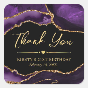 Adesivo Quadrado Festa de aniversário de agitação com falso roxo e