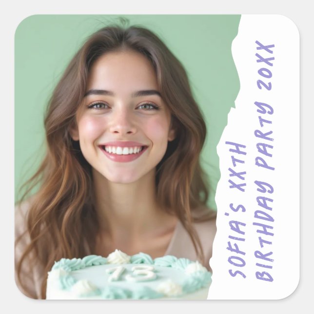 Adesivo Quadrado Festa de aniversário de Ano do Nome Personalizado  (Frente)