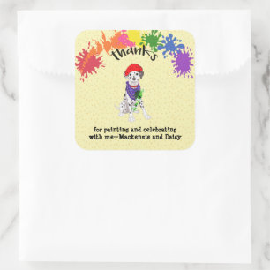 Adesivo Quadrado Festa de aniversário de arte divertida para cães d