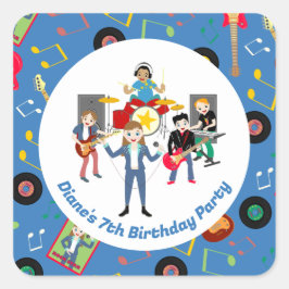 Adesivo Quadrado Festa de aniversário de Banda Rock Star
