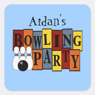 Adesivo Quadrado FESTA DE ANIVERSÁRIO de Boliche personalizada KRW